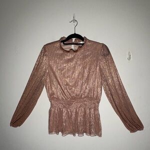 By The River Women’s Rose Gold Party Long Sleeve Blouse Size L